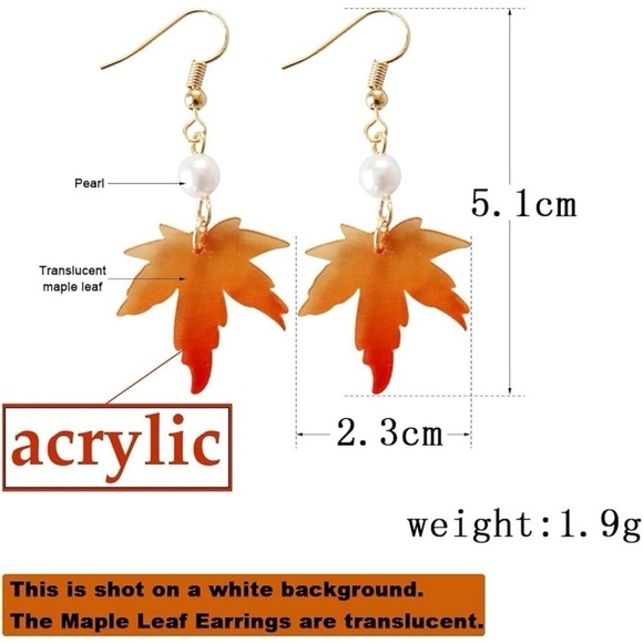 Autumn Fall Leaves Acrylic Faux Pearl Women's Earrings - Picture 7 of 9